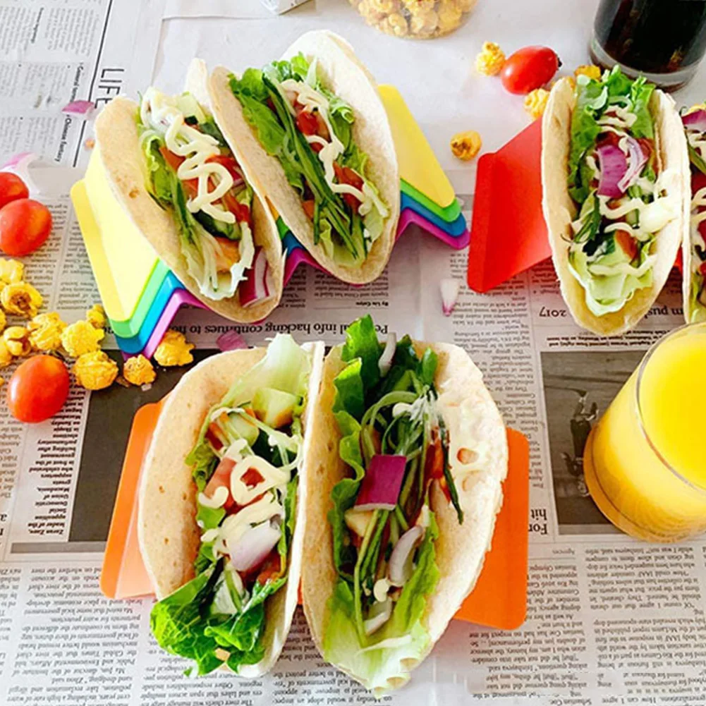 

6pcs Taco Holder Set Large Size Space Saving Picnic Dishwasher Safe Tableware Tray Plates Party 3 Components Home Kitchen Stands