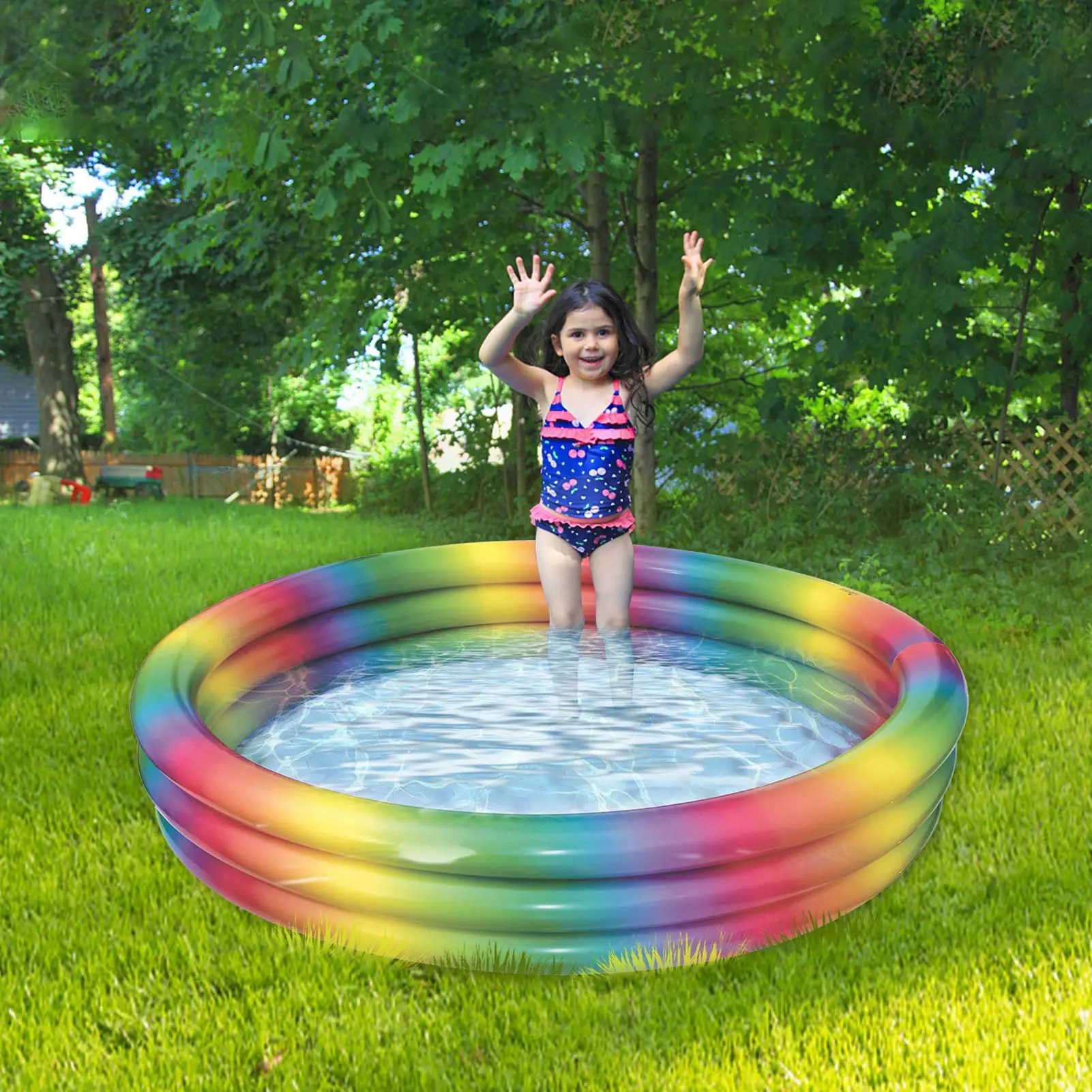 

90/110/130CM Inflatable Swimming Pool PVC Thickened Rainbow Round Paddling Pool Bathtub Outdoors Summer Inflatable Pool Toys