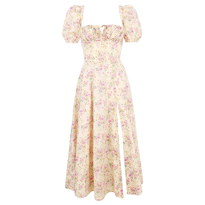 

Flower Print Sexy Long Dress For Women High Split Night Club Party Dresses Backless Bodycon Summer Dress Vestidos
