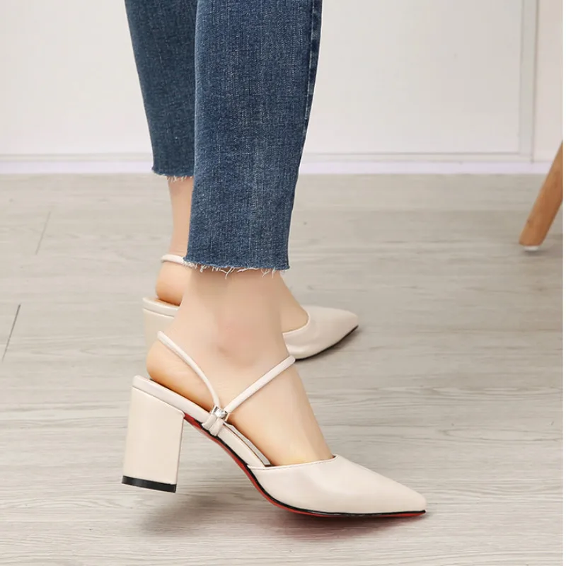 

Women's Shoes Ladies Fashion Pointed Toe Thick Heels with High Heels Buckle Heel Slippers Sandals Two High Heels Footwear U18-85