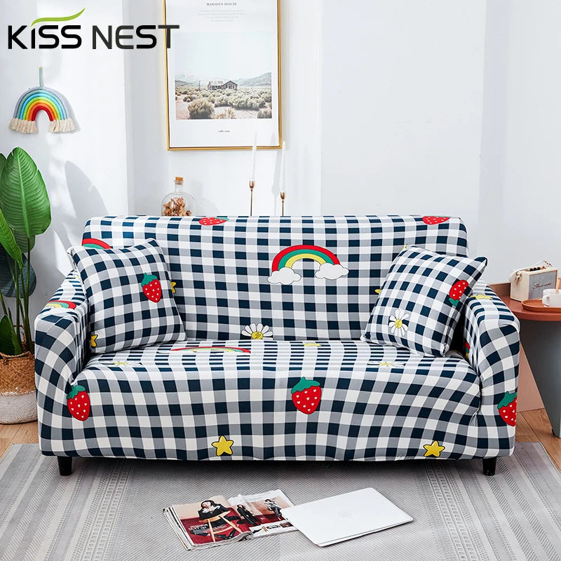 

All-Inclusive High Elastic Plaid Cartoon Printed Sofa Cover,Living Room 1 2 3 4 Seater,L-Shaped Stretch Slipcovers Need 2 Piece