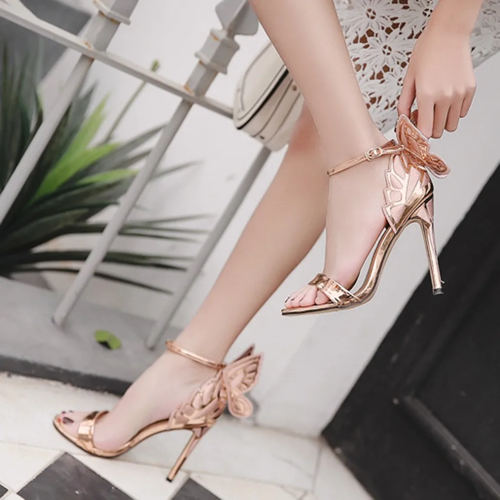 Сандалии женские с вышивкой бабочки босоножки на высоком каблуке повседневная