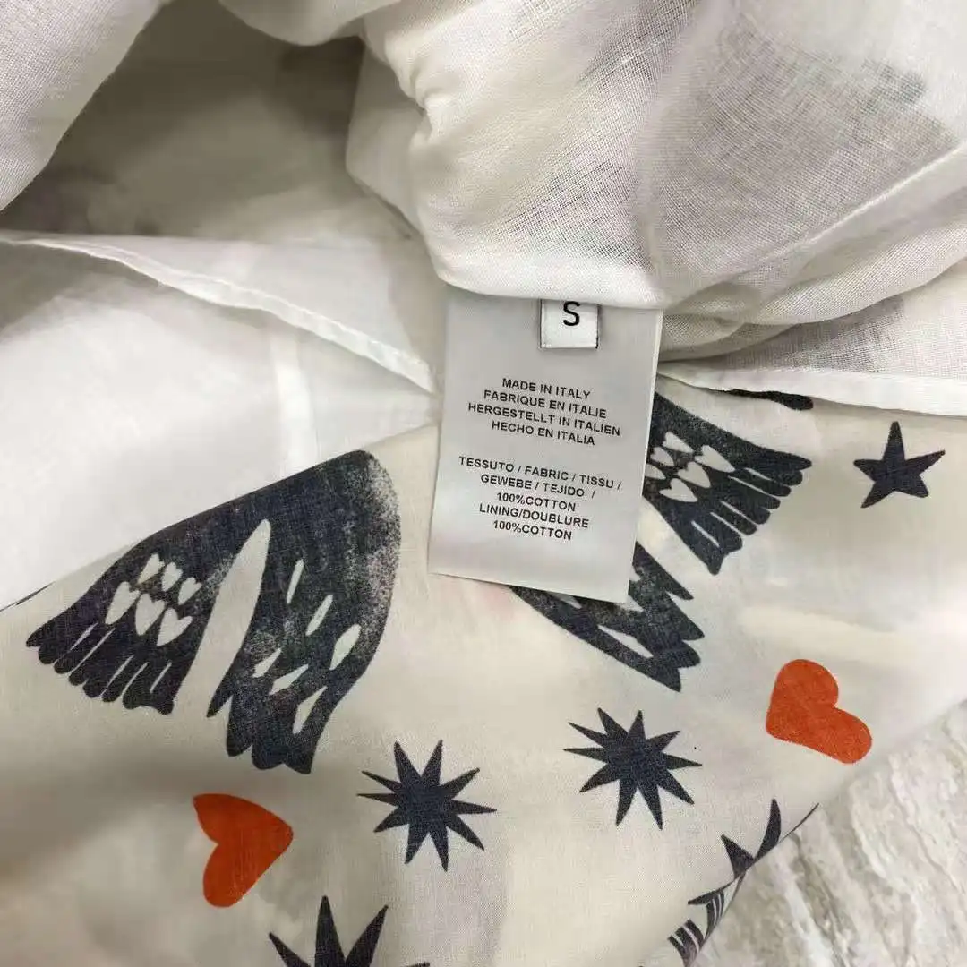 

AELESEEN Runway Fashion 100% Cotton Dress 2021 Summer Turn-Down Collar Animal Hearts Print Waist Adjust Office Ladies Dress