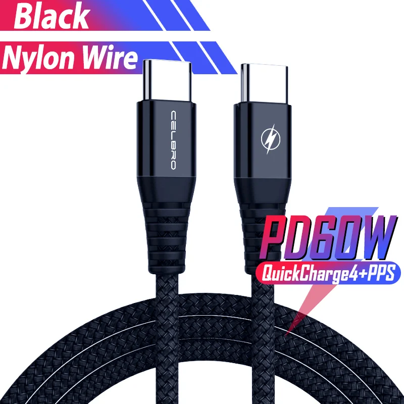 black Кабель Usb type C для Macbook Switch samsung S10 Pd 3,0 Quick Charge 4,0 60w Usb C type C кабель для зарядного устройства каво Usb 3,1 - Цвет: black