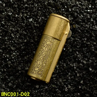 Нежная резьба бензиновая Зажигалка керосиновая Кремниевая зажигалка Ретро тренчи Чистая медь, латунь бензин ветрозащитные неплоские металлические гаджеты - Цвет: BNC001-D02