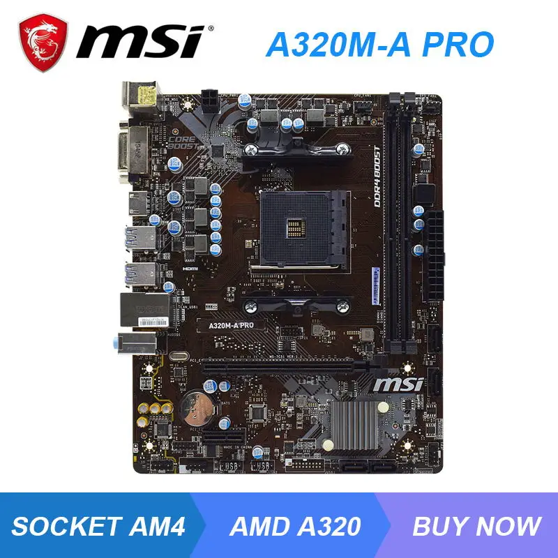 

Комплект для поддержки материнской платы MSI A320M-A PRO, AMD A320, Socket AM4, ryzen 5 3600, 5600x, процессоры DDR4, 32 ГБ, PCI-E 3,0x16, HDMI, USB3.1