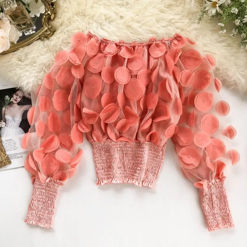 Женская блузка с цветочным узором элегантный розовый топ открытыми плечами