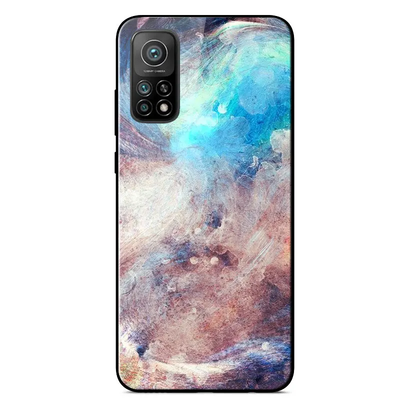 

Case For Xiaomi Mi 10T 5G Case Cover Luxury Painted Tempered Glass Hard Back Cover For Xiaomi Mi 10T Pro 5G Soft Silicone Bumper