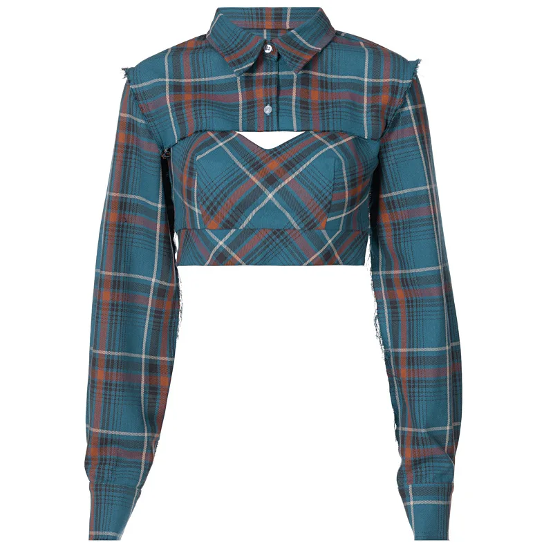 

Wind 2021 spring new women's clothing Lisa the same fashion Plaid stitching slim bottomed shirt two piece women's suit