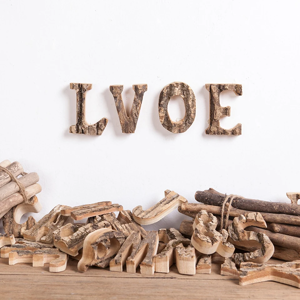 

Rustic Style Wood Block Cut Out Letters Decorative 'Love' Sign Wedding Decoration Crafts DIY Wedding Bark LettersSB-21