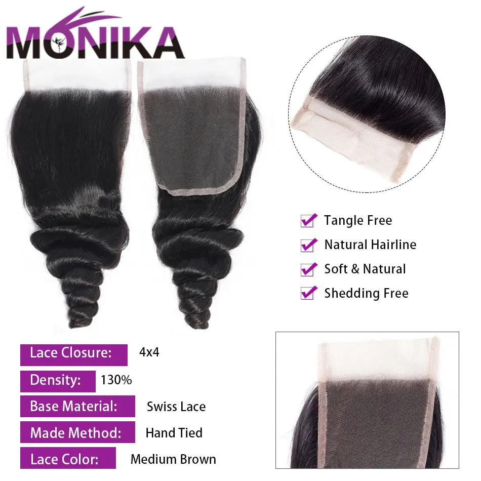 Monika 20 дневное закрытие свободные волнистые волосы человеческие зажимы 4x4 3 части