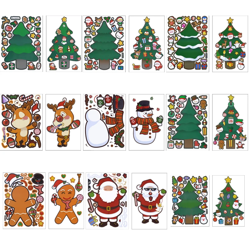 

5pcs Christmas Window Stickers DIY Snowman Santa Claus Elk Xmas Tree Adhesive PVC Sticker Wall Decals New Year Party Glass Paste