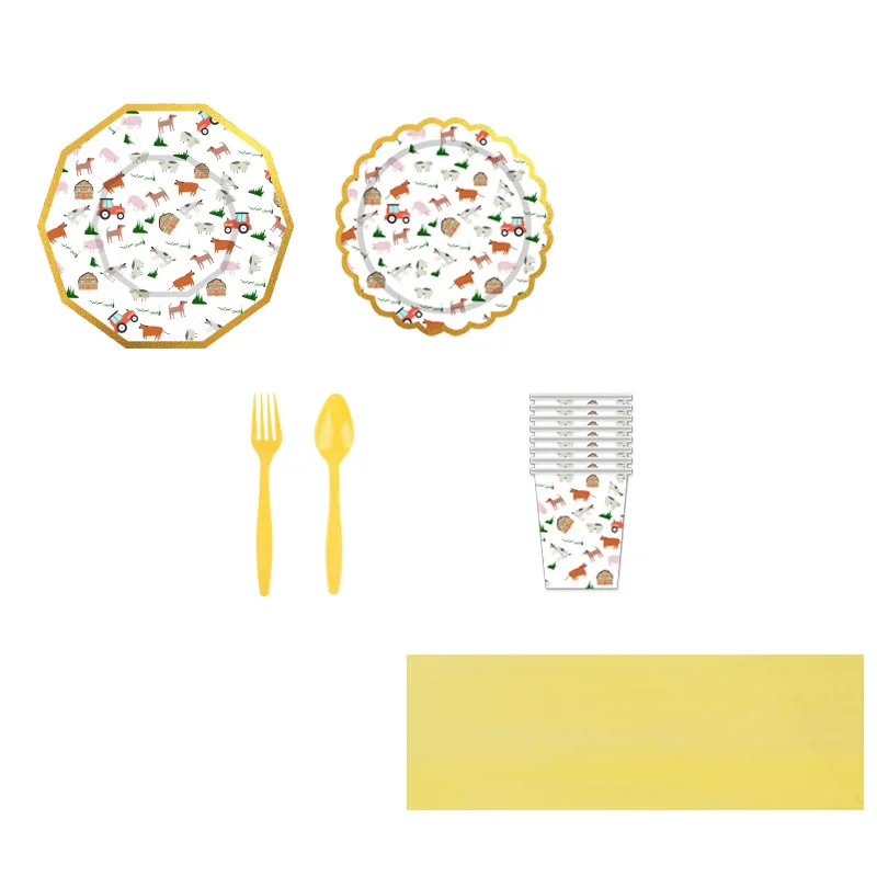 

41Pc/Set Farm Poultry Theme Disposable Tableware Birthday Decoration Baby Shower Forks Cup Plate Spoon Tablecloth Party Supplies