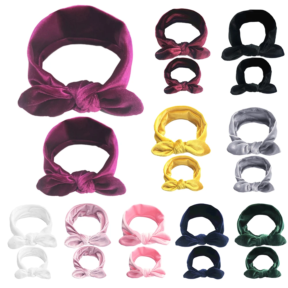 2 Piece Mom and Baby Turban Headband Tops Knotted Rabbit Ears Elastic Bowknot Matching Solid Color | Детская одежда и обувь
