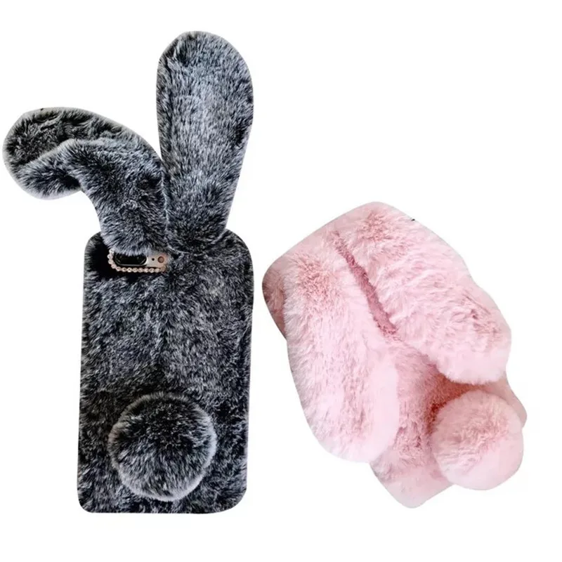 Rabbit Warm fur hair Phone Case for iPhone 11 Pro Max 6 6s 7 8 Plus X 4 4S 5 5S SE Xr Xs Diamond Plush Soft TPU Back Cover |