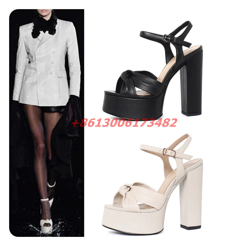 

sexy woman super chunky high heel peep toe bow platform sandal woman slingback buckle high platform bow sandals plus size 43