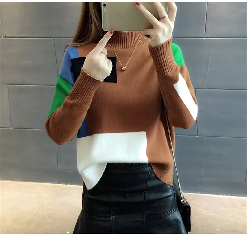 camel sweater Korobov осень зима панельные женские Топы трикотажные модные Лоскутные женские пуловеры с длинным рукавом и круглым вырезом Sueter Mujer 51050 - Цвет: camel sweater
