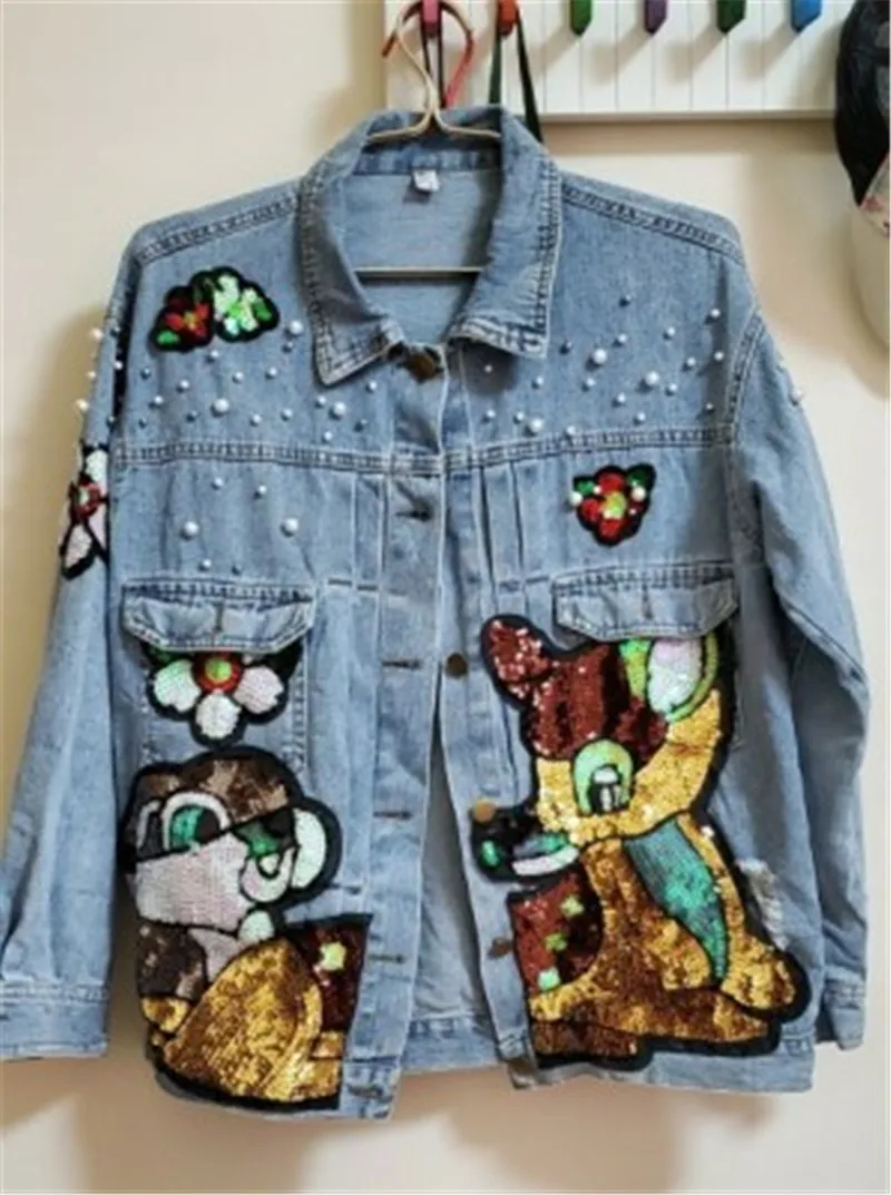 Женская джинсовая куртка RUGOD свободная в Корейском стиле с вышивкой белки и