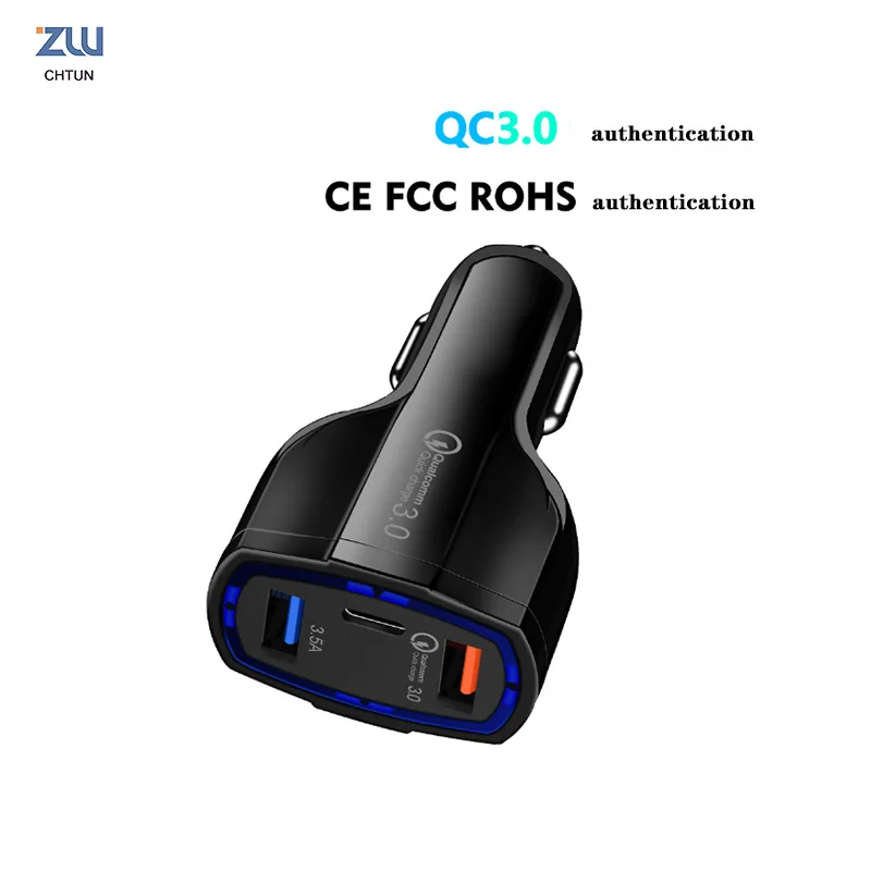 

Chtun new qc3.0 car charger 3 USB Car Charger type-C car charger QC3 0 car charger