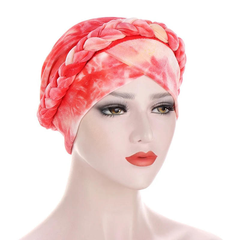 

Braid Turban Hijab Caps For Women Tie-dye Headwraps Muslim Hat Ladies Hair Loss Chemo Cap Islamic Print Hijab Bonnet Head Scarf