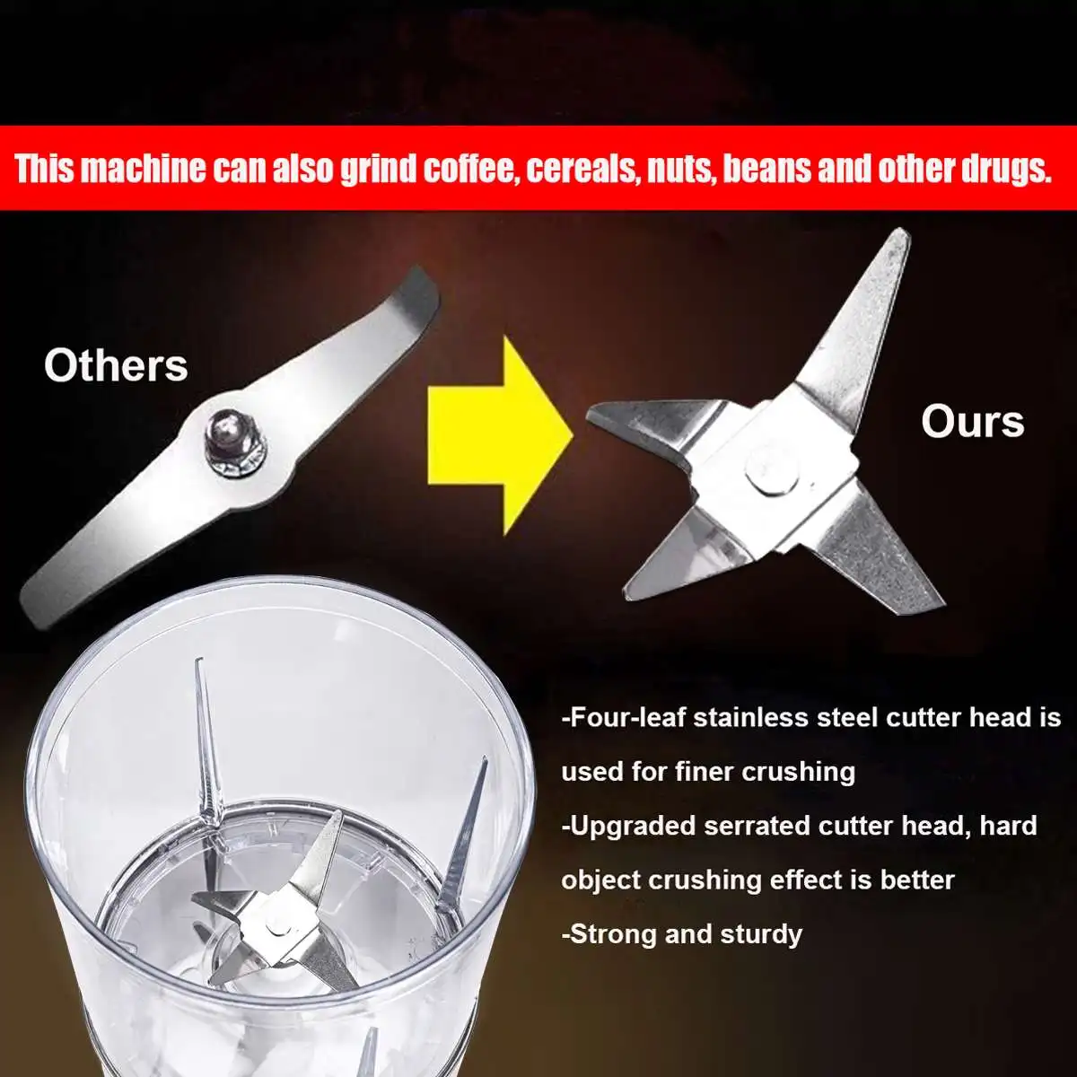 

Coffee Bean Grinder 300W 500ml Blenders Electric Blender Stainless Steel Nut Grinder Portable Home Coffee Machine Kitchen Tool