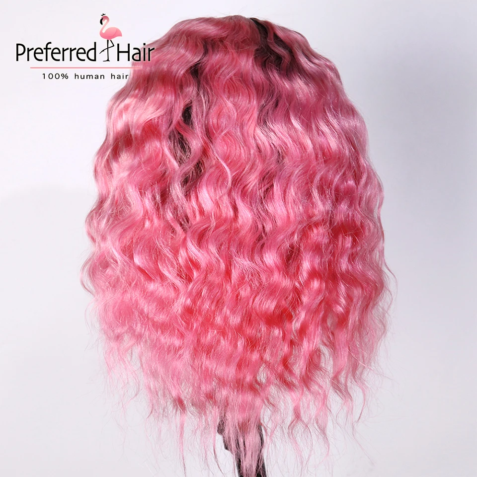 Предпочтительный глубокая волна парик 1b корни желтый Омбре фронта шнурка