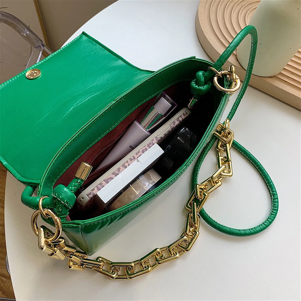

Women Lattice Pattern Crossbody Bags Ladies All-Match Solid Color PU Messenger Bag Thick Chain Shoulder Flap Bag