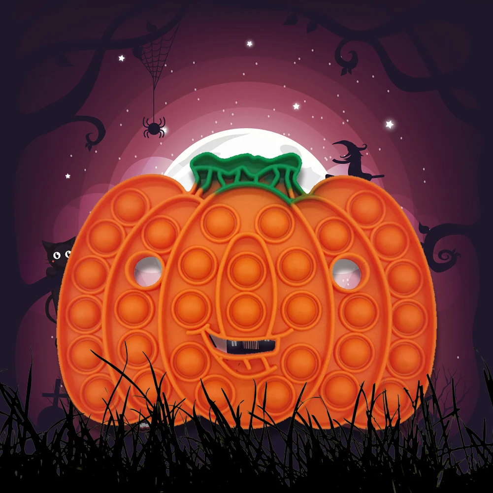 Calabaza luminosa de silicona para Halloween, juguete sensorial con burbujas, aliviador de estr&eacute;s para adultos y ni&ntilde;os, juguete antiestr&eacute;s para Autismo-3