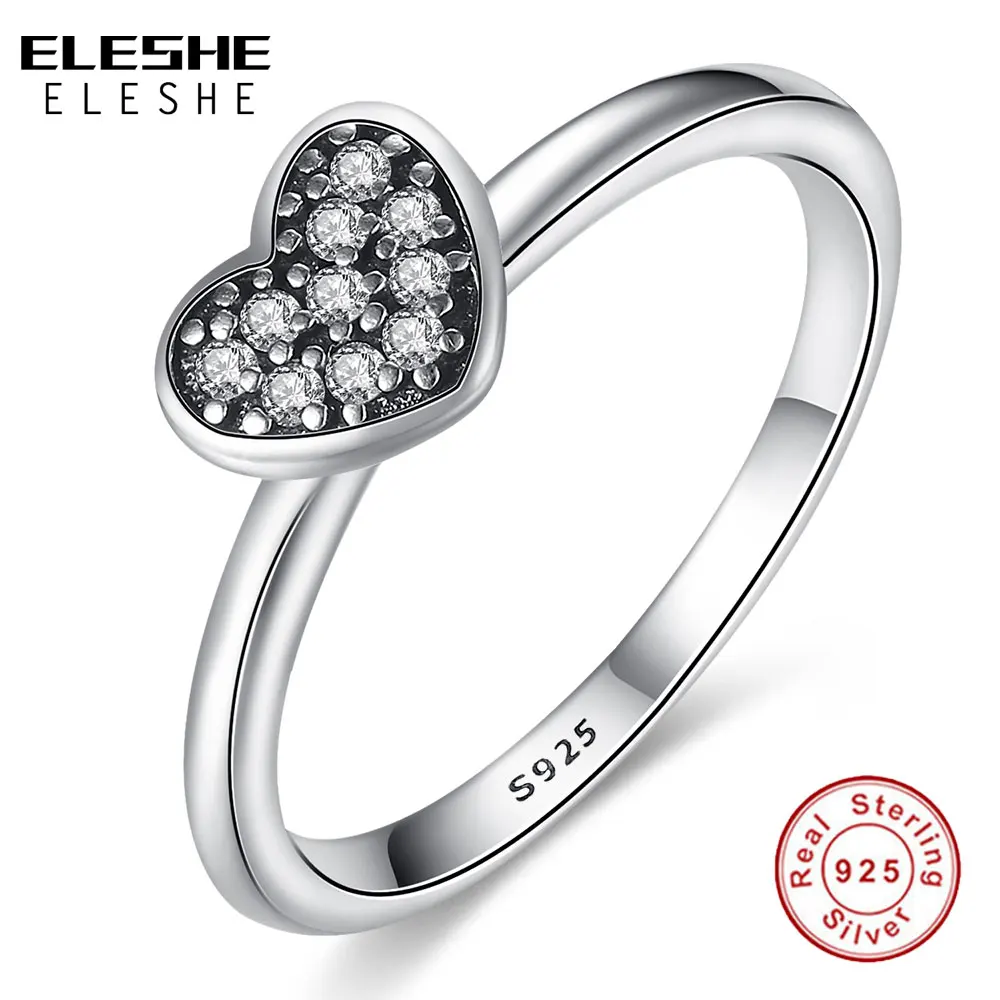 Подлинный eleshe, 925 пробы, серебряное, кубическое, циркониевое, хрустальное, сердце, кольцо на палец для женщин, свадебное, модное ювелирное изделие, бижутерия, подарок