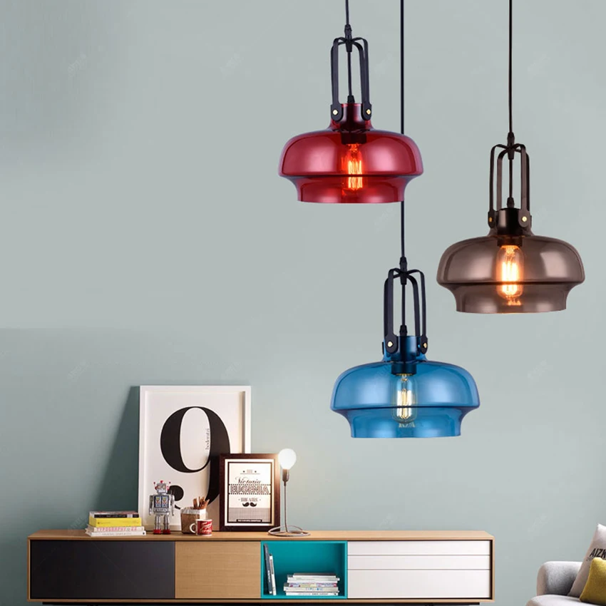 Nordic Creative LED Single Head Color Glass Pendant Lights Lighting American Retro Industry Cafe Bedroom Lamp Deco Light Fixture | Освещение
