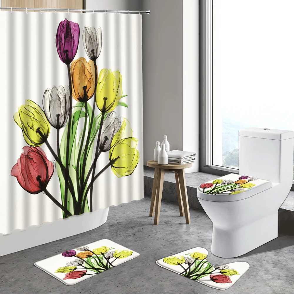 Цветная Цветочная занавеска для душа животные попугай домашний декор растения