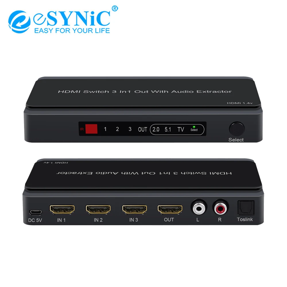 

ESYNiC 3x1 HDMI-совместимый аудио преобразователь аналоговый оптический Toslink SPDIF выход Поддержка 4K 3D 1080P PIP для ТВ PS4 Xbox