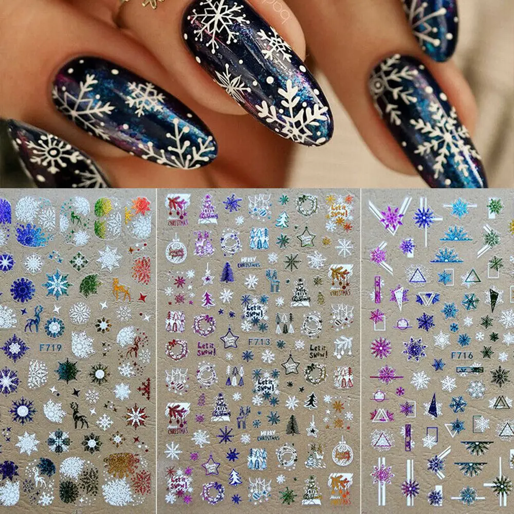 1pc 3D Nail Stickers Christmas Snowflakes Adhesive Sticker For Nails Xmas Transfer Decals UV Gel Winter DIY Manicure Decorations | Красота и