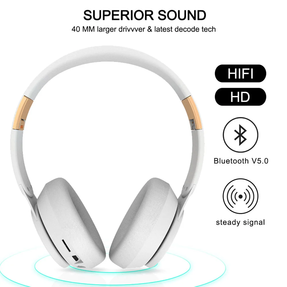 

New Portable Bluetooth 5.0 Gaming Headphones Over Ear Foldable HIFI Stereo Adjustable Wireless Earphones With Mic for Phone PC