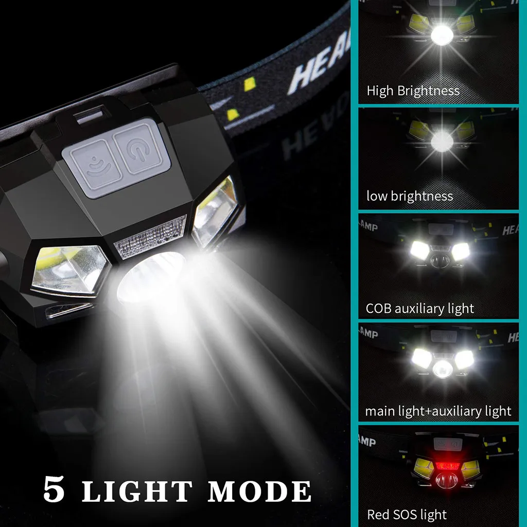 Outdoor Lighting Motion Sensor Bicycle Light Headlamp COB+Q5 LED Rechargeable Headlight Torch Lamp Bicicleta D25 | Спорт и