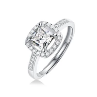 trendy 1 carat princess square moissanite ring adjustable fine jewelry white gold gra moissanite ring gift pass diamond pen test