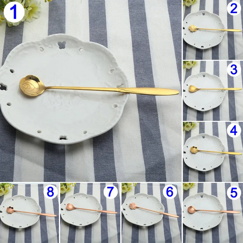 1 шт. ложка из нержавеющей стали с цветком и сердечком кофейный чай розовое золото