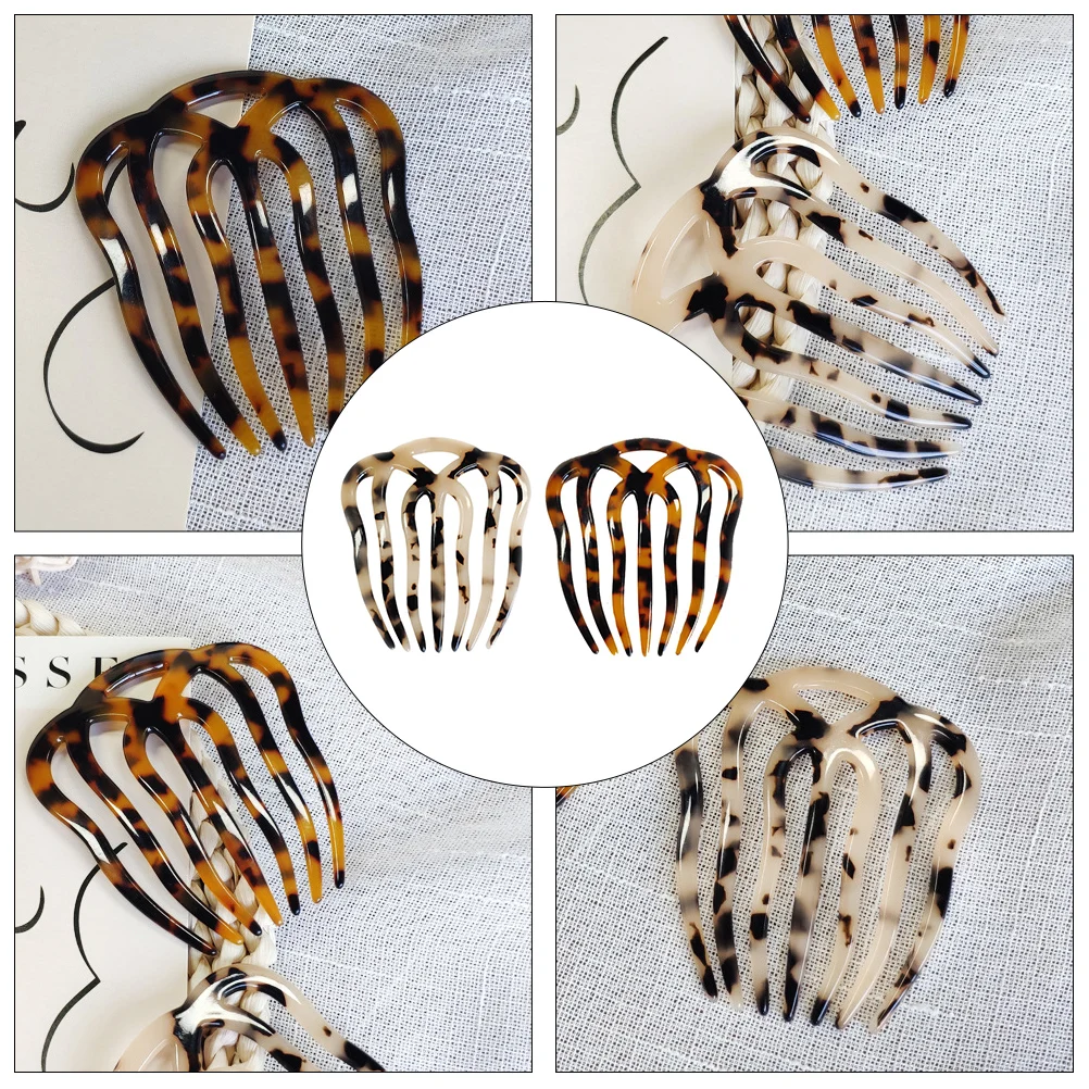 

2Pcs Vintage Durable Unique Simple Hair Props Hair Supplies Hair Clips Seven-tooth Combs Lightweight Beautiful Hair Combs