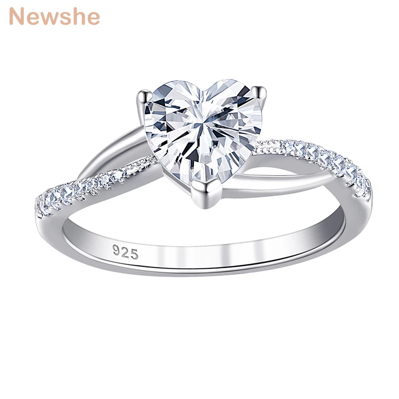 Женское кольцо в форме сердца Newshe однотонное 925 пробы Серебряное обручальное с