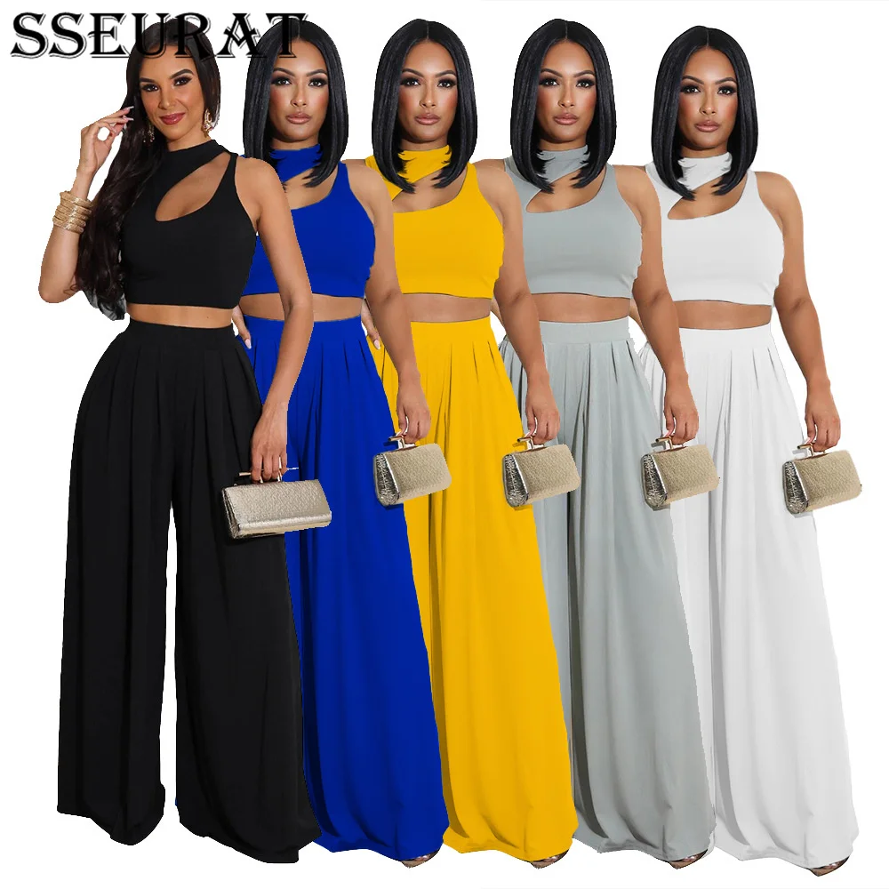 

SSEURAT Street Sweatsuit Women's Set Cut Out Crop Tops and Straight Pants Matching Two 2 Piece Set Tracksuit Outfits