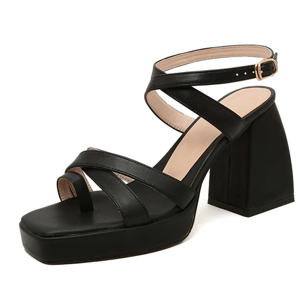 

Lapolaka 2021 Luxury Brand Design Chunky High Heels Ankle Strap Platform Trendy Ladies Black Genuine Leather Woman Shoes