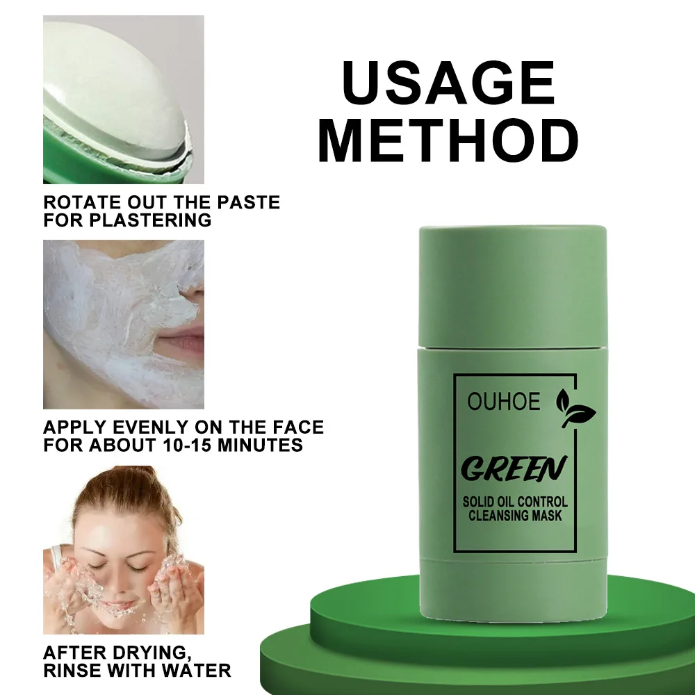 

Green tea solid oil control facial mask clean mud Anti-acne Blackhead Stick Care Mud Control Skin Purifying mud mask Wholesale