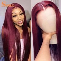99j lace front wig brazilian remy transparent lace frontal wigs burgundy red human hair wig for black women