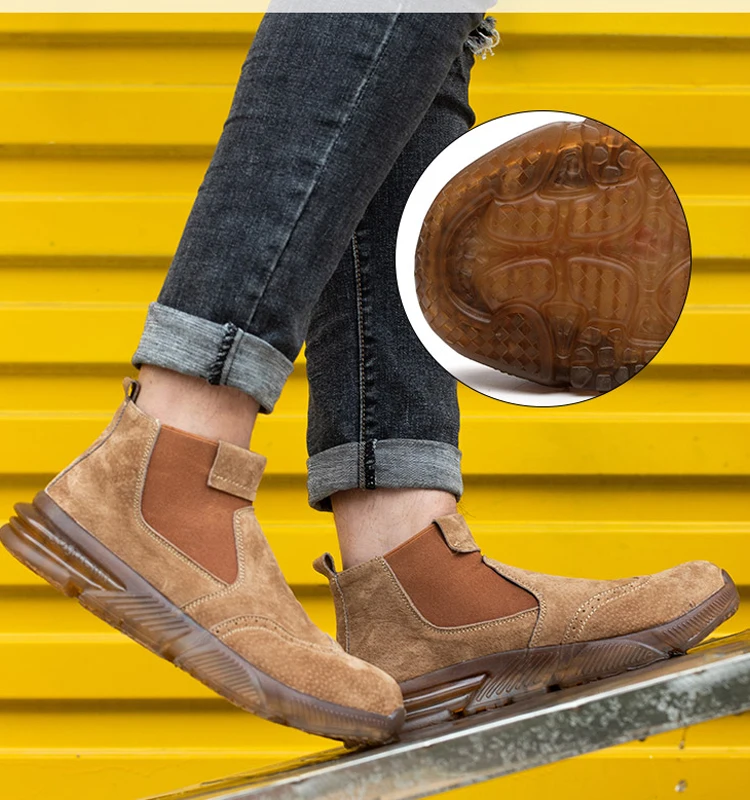 

New Male Work Shoes Anti-puncture Safety Boots Indestructible Safety Shoes Chelsea Boots Work Welder Shoes Men Steel Toe Shoes