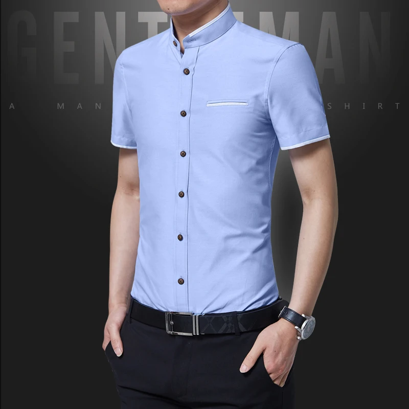 

IFRICH Short Sleeve Men Shirt Casual Kemeja Lelaki Korean Business Slim Baju Plain Casual Shirts Fake Pocket Plus Size M-5XL