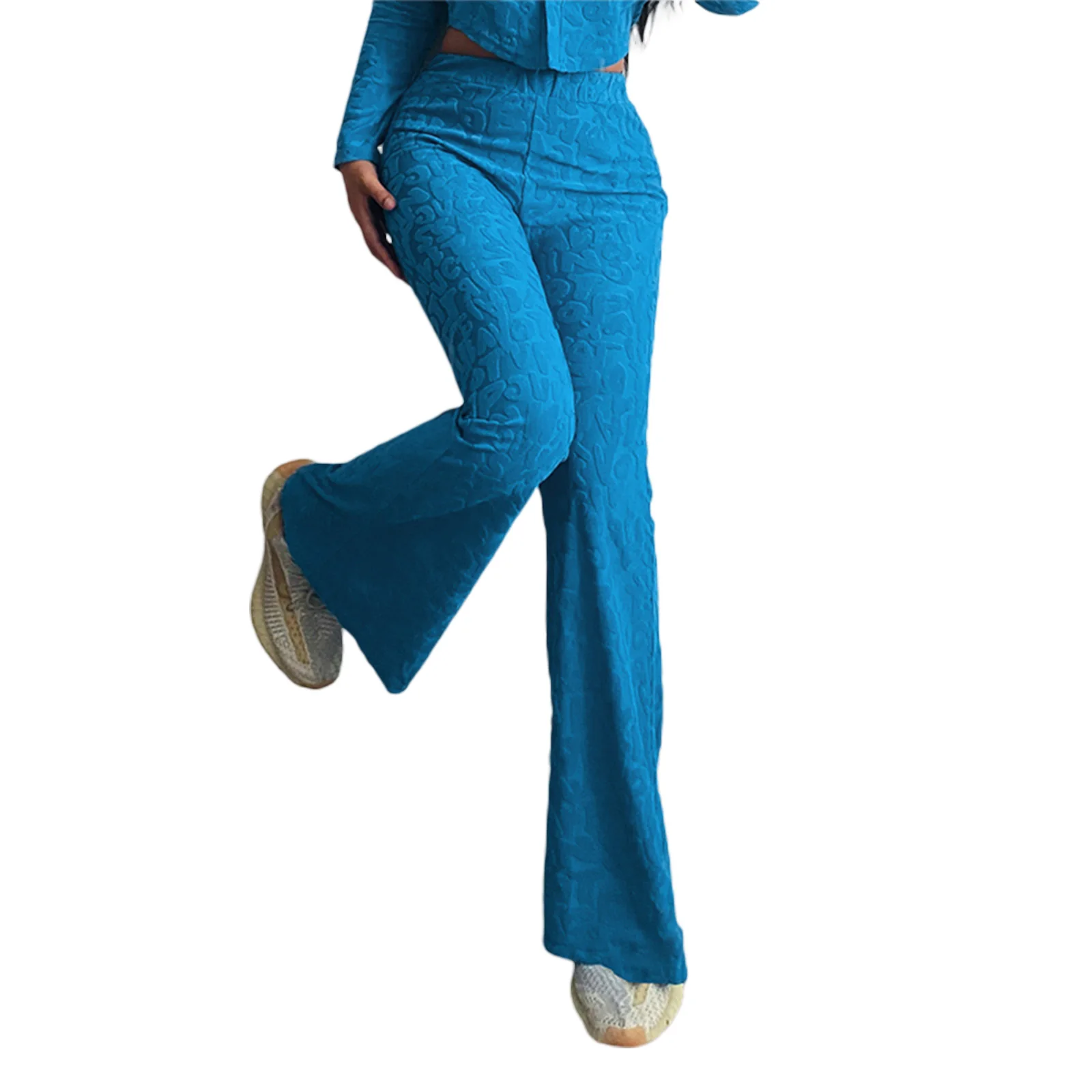 

Women’s Stretchy Flare Pants High Waist Solid Color Letter Pattern Bell-Bottom Pants