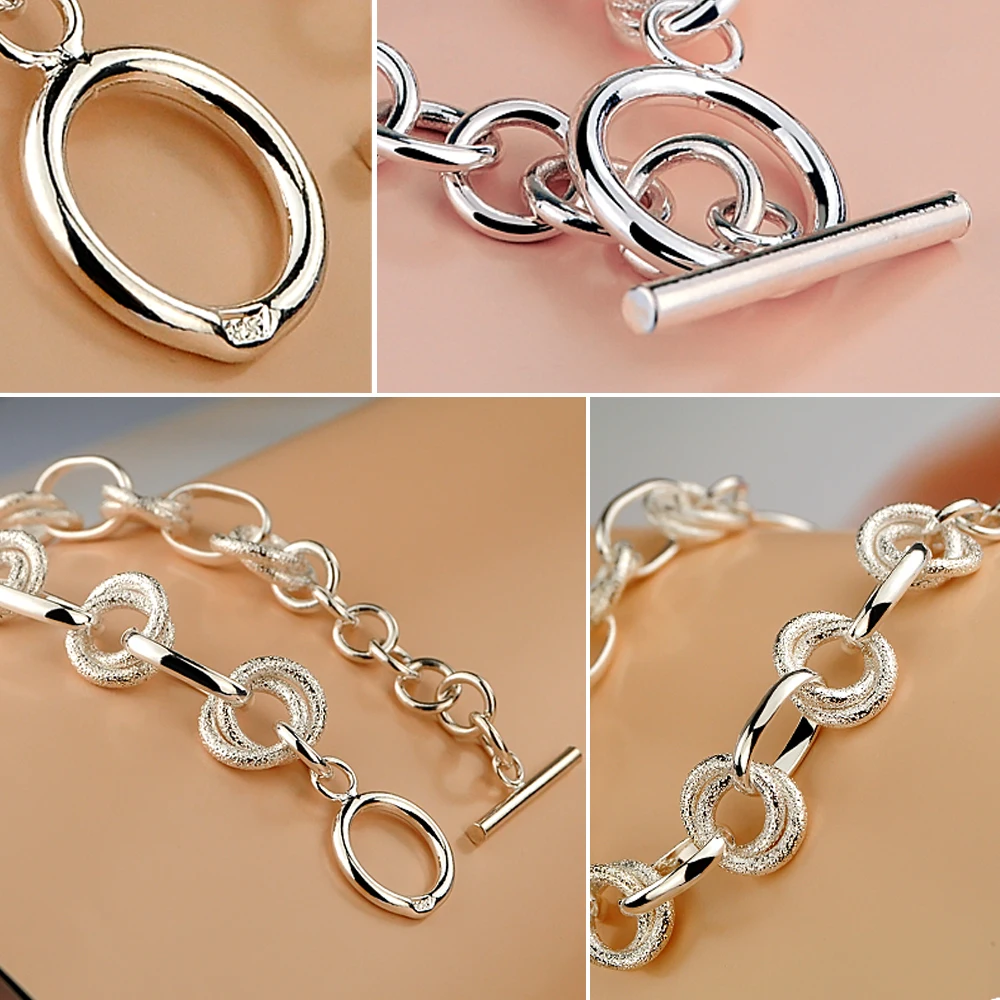 

Dankadi New Fashion Silver Round shape Charm interlink Bracelets&Bangles Designs For Wome Men 925 Sterling Silver Bracelets