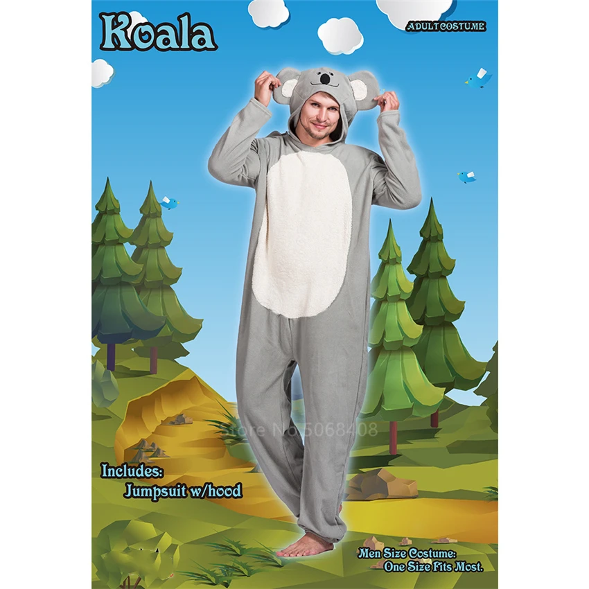 Комбинезон для косплевечерние Koala аниме серого и цвета унисекс Пижама взрослых