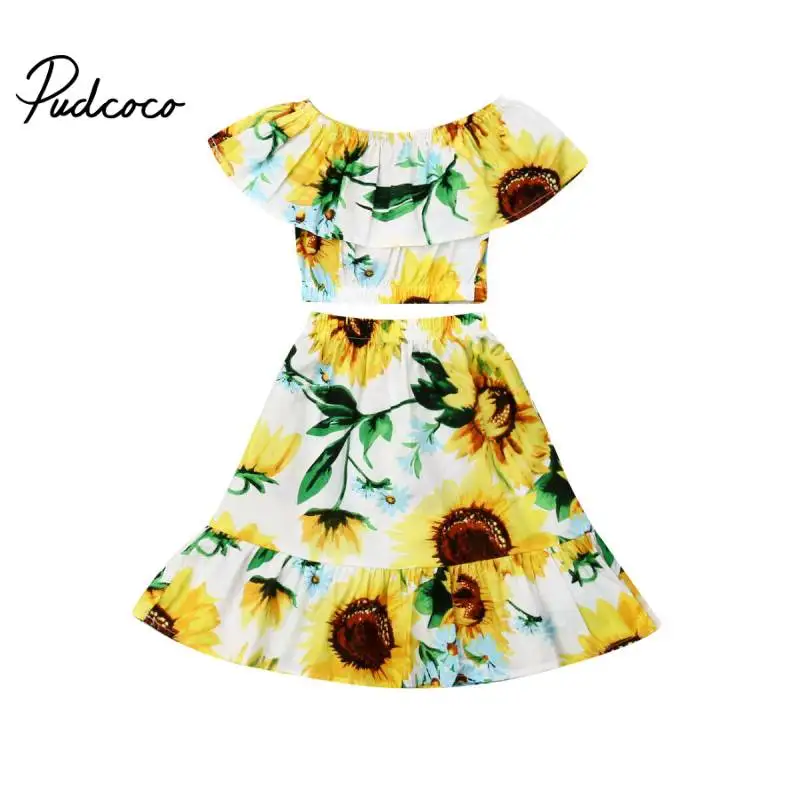 2 шт. однотонный укороченный топ с открытыми плечами и длинная юбка цветочным