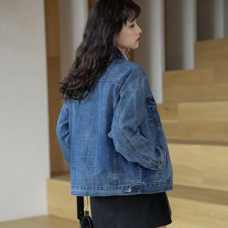 Женская джинсовая куртка винтажная с несколькими карманами в стиле ретро